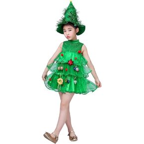 Girls Christmas Tree Dress Sleeveless Xmas Party Tutu Dress Size 1-11 Years