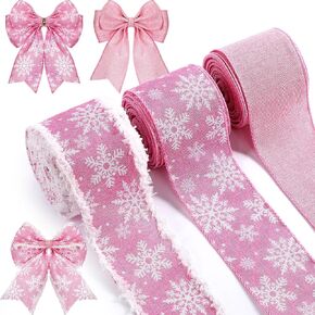 3 Rolls 30 Yards Christmas Ribbon Snowflake Wired Ribbon 2.5" Rustic Burlap Christmas Tree Ribbons Linen Xmas Tree Ribbon Fleece Edge Burlap Ribbon for Craft Party Gift Wrapping (Gray)