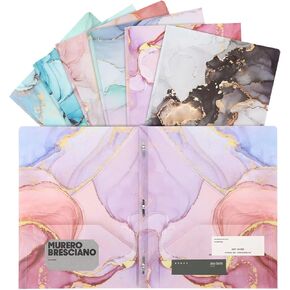 Ddaowanx Folders with Pockets and Prongs, 6 Pack 2 Pocket 3 Prong Cute Marble Style Folder,Plastic Folders for Documents (6)