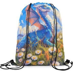 Erosebridal 3D Dragon Drawstring Backpack 13x15.7, Starry Sky Wildlife Printed Drawstring Bags For Sport Gym, Florals Safari Reversible Draw String Back Bag, Purple Black Animals String Backpack