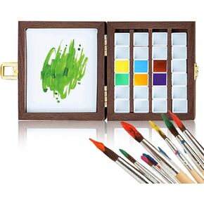 24 Color Wooden Grid Paint Box, Portable Sketchbook Palette, Colour Palette Box, Watercolor Palette, Gouache Acrylic Paint Box, Travel Wood Paint CaseTray, Gift for Painters Artists, 010