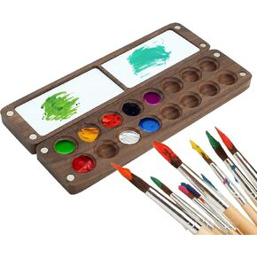 24 Color Wooden Grid Paint Box, Portable Sketchbook Palette, Colour Palette Box, Watercolor Palette, Gouache Acrylic Paint Box, Travel Wood Paint CaseTray, Gift for Painters Artists, 010