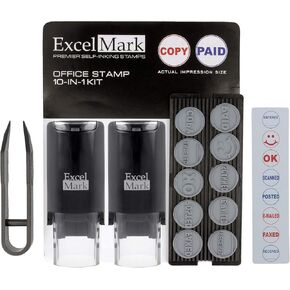 ExcelMark A-17 DIY Self-Inking Rubber Office Stamp Kit - Red and Blue Ink