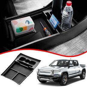 Lower Center Console Organizer Tray Compatible with Rivian R1T/R1S 2024 2023 2022,Front Drink Cup Holder Console Storage Organizer Box for Rivian R1T Interior Accessories
