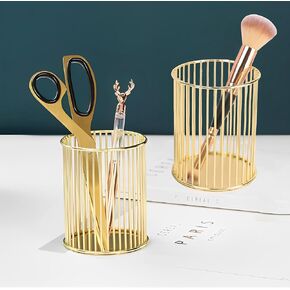 Gold Pen Holder for Desk, Metal Pencil Holders Makeup Brushes Cup for Preppy Room Decor Office Home Bedroom School Organizer Toothbrush Holder Gold Decor Aesthetic Gift Accessories