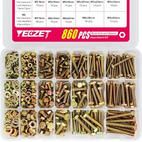 YEEZET 1600PCS M4 M5 M6 Heavy Duty Bolts and Nuts Flat & Lock Washers Assortment Kit,18-8 Stainless Steel,15 Most Common Sizes