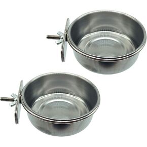 Tfwadmx 4 Pcs Stainless Steel Bird Bowls with Clamp,Clamp Holder Coop Cup,Bird Dishes for Cage, Bird Cage Water Bowl for Cockatiels Lovebird Budgie Chinchilla