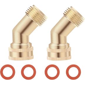45 Degree Garden Hose Elbow, Eliminates Stress and Strain On RV Water Intake Hose Fittings, 3/4" GHT and Solid Brass, 2 Pack