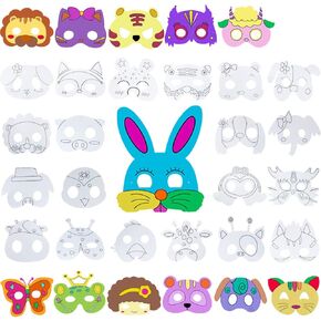 32 PCS DIY Animal Masks for Safari Jungle Animal Theme Birthday Party Favors School Coloring Cosplay Activities