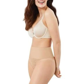 Maidenform by Hanes Tame Your Tummy Flexees High-Rise Thong with Firm Support, Lace, and Cool Comfort Fabric (US, Alpha, 2X, Plus, Regular, Nude/Transparent)