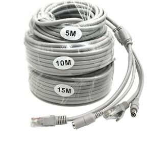 15M/50FT Ethernet CCTV Cable, Cat 5 RJ45 + 2.1x5.5mm DC Power Cord, for CCTV Security Camera Surveillance System IP Camera NVR System Grey - (1Pcs)