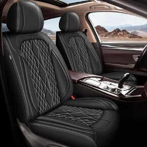 2 Front Car Seat Covers Fit for GMC Yukon 2007-2024 Waterproof Faux Leather Car Seat Cushion Protector Compatible Airbag Black