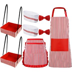 SATINIOR 8 Pcs Halloween Couple Waiter Costume Kit Soda Jerk Apron Chef Hat Bow Ties Snack Tray Popcorn Costume Hot Dog Costume for Men Women 1950s Movie Night Circus Party Cosplay