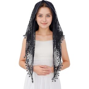 Lystaii 1 PCS Cathedral Head Covering Mass Veil Lace Infinity Veils Triangl Mantilla Veils Latin Scarf Church Veils Vintage Inspired Lace Chapel Veils
