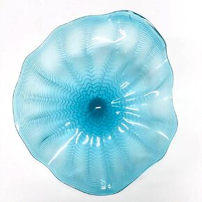 12 inch Lake Blue Hand Blown Art Glass Plate Wall Decor Wall Art Sculptures Modern Living Room Led Wall Lamp