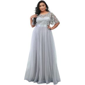 Ever-Pretty Women's Round Neck Short Sleeves Plus Size A-Line Tulle Sequin Formal Evening Dresses 0904-DA2 in Kuwait
