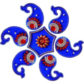Blue Dolphin Design Acrylic Rangoli Floor Decorations Table Decoration Studded Stones Sequins Traditional Festive Home Door Déco | JLARTS-15