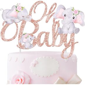 Pink Elephant Birthday Cake Topper 3pcs Elephant Happy Birthday Cake Pick Jungle Animal Elephant Birthday Party Decoration Elephant Cake Topper for Elephant Theme Baby Shower Supplies