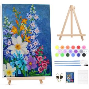 Paint by Numbers Kit for Adults with Framed Canvas&Wooden Easel, DIY Acrylic Paint by Numbers Kits for Adults Beginner, Castle Night Drawing Paintwork Arts and Crafts for Home Wall Decor, 12x16inch