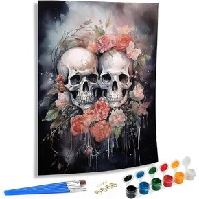 SKRYUIE Paint by Numbers Kit for Adults Beginner Skull, Acrylic Oil Painting by Numbers Kits with PaintBrushes Paintwork Art Canvas for Home Decor 16x20 inch / 40x50 cm B1147