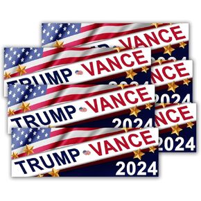 Trump Vance 2024 Bumper Stickers 6 Pack - Premium UV-Protected Vinyl Decal Fade-Resistant Sticker for Cars, Trucks, SUVs - Easy Peel & Stick Application - Durable, Waterproof, & Long Lasting