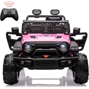 2 Seaters Kids Ride On Truck with Remote Control,20“ Large Seat Ride On Car for Toddlers, 24V 9AH Electric Vehicle Car with Led Light,Large Storage Space, Bottle Holder,Music, Horn,Blue