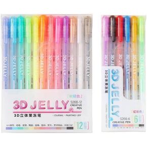 EUBUY 3D Jelly Pen Set, 6 Colors/12 Colors 3D Glossy Jelly Pens, Assorted Colors Gel Ink Pens for DIY Painting Drawing Coloring, Suitable on Glass, Plastic