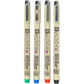 SAKURA PIGMA MICRON, PACK OF 4 ESSENTIAL COLORS, BLACK+RED+BLUE+GREEN, (02)