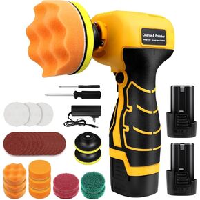 Cordless Polisher & Cleaner Kit, 2Pcs 16.8V 3.0Ah Rechargeable Batteries, 30 Accessories, 3" Mini Cordless Buffer Polisher for Car Detailing, 7000PRM Speed for Polishing/Sanding/Waxing/Cleaning