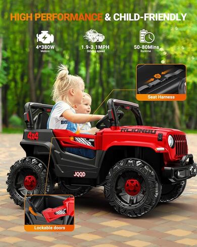 SEALIGHT 12V Kids Ride On Car Truck w/Parent Remote Control, Children Ride On Toy Toddler Electric Vehicle with Double Doors/Safety Belt/LED Lights/Music Player/Bluetooth in Saudi Arabia