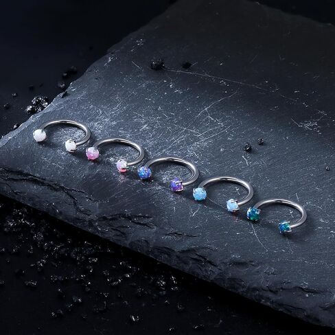 16G F136 Titanium Internal Thread Horseshoe Septum Nose Ring Piercing Jewelry Circular Barbell Helix Snug Tragus Rook Daith Cartilage Earring Lip Ring Piercing Jewelry for Women Men Opal in Kuwait