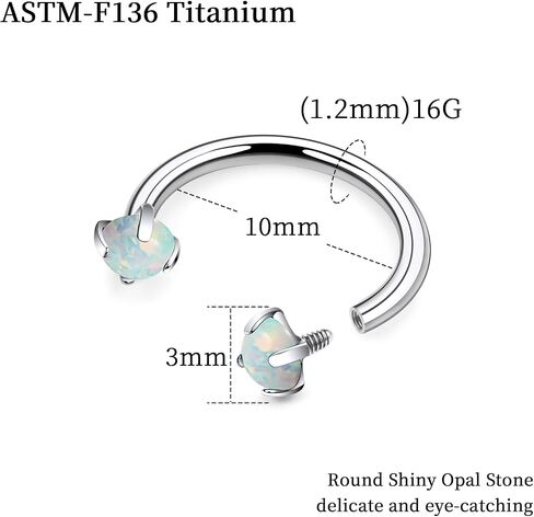 16G F136 Titanium Internal Thread Horseshoe Septum Nose Ring Piercing Jewelry Circular Barbell Helix Snug Tragus Rook Daith Cartilage Earring Lip Ring Piercing Jewelry for Women Men Opal in Kuwait