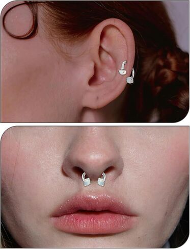 16G F136 Titanium Internal Thread Horseshoe Septum Nose Ring Piercing Jewelry Circular Barbell Helix Snug Tragus Rook Daith Cartilage Earring Lip Ring Piercing Jewelry for Women Men Opal in Kuwait