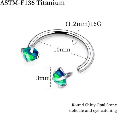 16G F136 Titanium Internal Thread Horseshoe Septum Nose Ring Piercing Jewelry Circular Barbell Helix Snug Tragus Rook Daith Cartilage Earring Lip Ring Piercing Jewelry for Women Men Opal in Kuwait