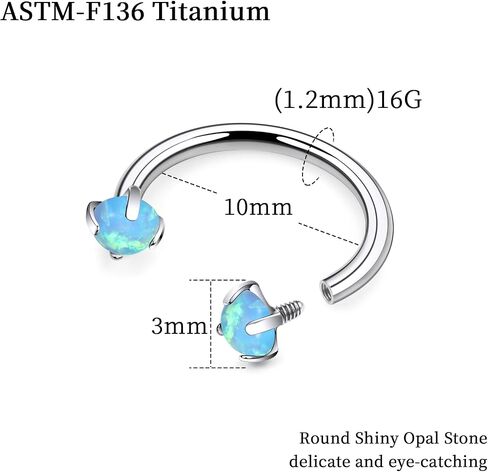 16G F136 Titanium Internal Thread Horseshoe Septum Nose Ring Piercing Jewelry Circular Barbell Helix Snug Tragus Rook Daith Cartilage Earring Lip Ring Piercing Jewelry for Women Men Opal in Kuwait