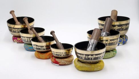 Tibetan Singing Bowl Set of 7 High Sided with Carry Box | Bells for Meditation and Yoga | Sound Therapy Instruments for Relaxation | Singing Bowl Meditation Set for Chakra Healing Gold in Saudi Arabia