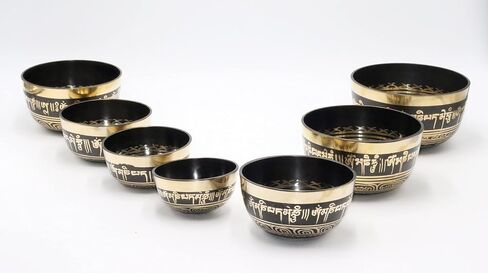 Tibetan Singing Bowl Set of 7 High Sided with Carry Box | Bells for Meditation and Yoga | Sound Therapy Instruments for Relaxation | Singing Bowl Meditation Set for Chakra Healing Gold in Saudi Arabia