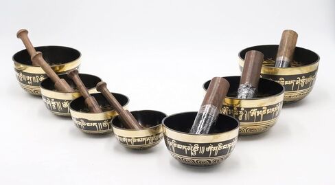 Tibetan Singing Bowl Set of 7 High Sided with Carry Box | Bells for Meditation and Yoga | Sound Therapy Instruments for Relaxation | Singing Bowl Meditation Set for Chakra Healing Gold in Saudi Arabia