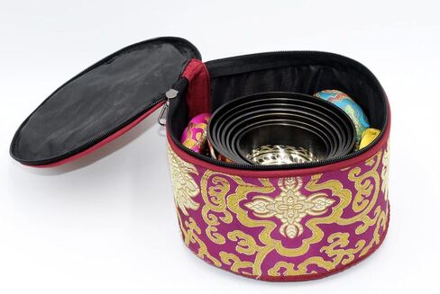 Tibetan Singing Bowl Set of 7 High Sided with Carry Box | Bells for Meditation and Yoga | Sound Therapy Instruments for Relaxation | Singing Bowl Meditation Set for Chakra Healing Gold in Saudi Arabia
