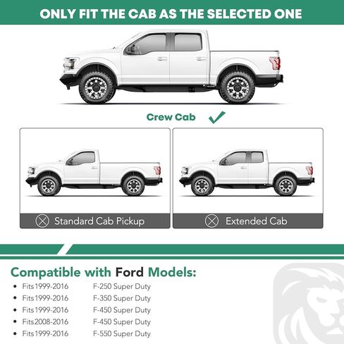 YHTAUTO 5 بوصات للجري بخطوات جانبية تناسب Ford F-250/F-350 Super Duty 1999-2016، F-450 Super Duty 1999، الكابينة القياسية/العادية، أطراف منحنية بيضاوية مسحوق أسود من الفولاذ الكربوني، قضبان جانبية لكابينة الشاحنة in Kuwait