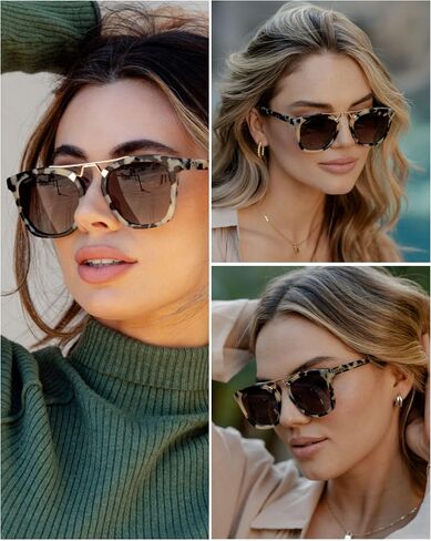 WearMe Pro Polarized Vintage Large Square Womens Sunglasses with Metal Double-Bar Bridge in Kuwait