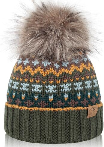Winter Pom Pom Beanie Hat for Women Warm Fleece Lined Knitted Christmas Beanie Hat in Saudi Arabia