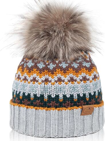 Winter Pom Pom Beanie Hat for Women Warm Fleece Lined Knitted Christmas Beanie Hat in Saudi Arabia