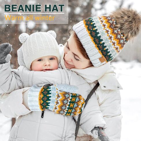 Winter Pom Pom Beanie Hat for Women Warm Fleece Lined Knitted Christmas Beanie Hat in Saudi Arabia