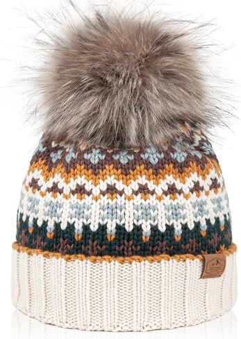 Winter Pom Pom Beanie Hat for Women Warm Fleece Lined Knitted Christmas Beanie Hat in Saudi Arabia