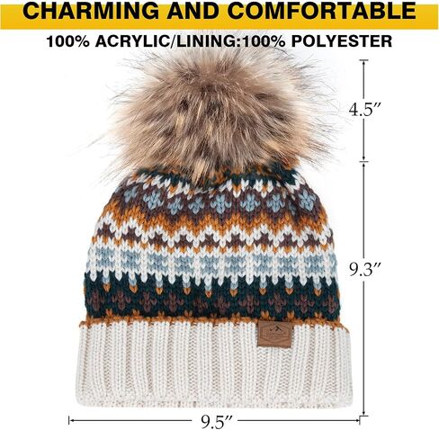 Winter Pom Pom Beanie Hat for Women Warm Fleece Lined Knitted Christmas Beanie Hat in Saudi Arabia