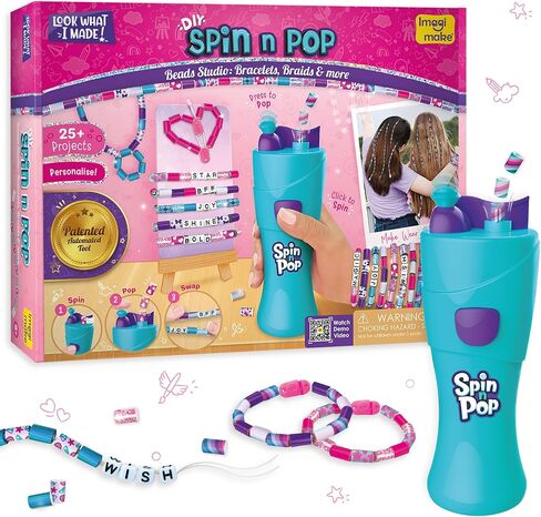 Imagimake Spin n Pop Beads Studio: ضفائر الأساور والمزيد | صانع الأساور الكهربائية الحاصل على براءة اختراع | مجموعات الأعمال اليدوية للفتيات من عمر 8 إلى 13 عامًا | أنشئ أكثر من 25 إكسسوارًا للفتيات من عمر 10 إلى 12 عامًا | هدايا فتاة في سن المراهقة in Kuwait