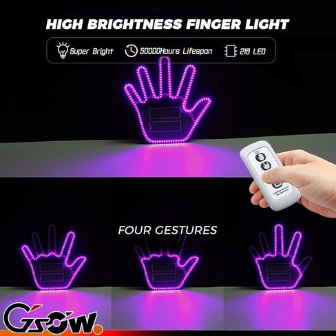 ضوء إيماءة اليد للسيارة، لافتة LED مع 4 أوضاع للشاحنة، ضوء إصبع السيارة الممتع مع جهاز تحكم عن بعد، ضوء يدوي مضحك للسيارة، سيارات الدفع الرباعي - وردي in Kuwait