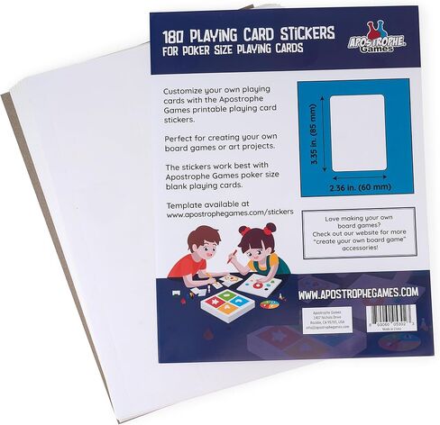Apostrophe Games Blank Stickers for Playing Cards - Print Your Playing Cards - 180 Labels Sticker Paper for Laser/Ink Jet Printers (3.35" x 2.36") 20 Sheets in Kuwait