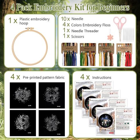 Dremisland 4 Sets Embroidery Kit for Beginners Adults Mushroom and Flower Embroidery Kit Cross Stitch Starter Kits DIY Mushroom Embroidery Kits with Instructions (Mushroom) in Saudi Arabia
